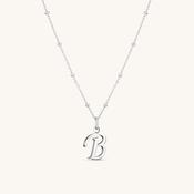 B Script Initial Necklace Silver