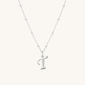 T Script Initial Necklace Silver