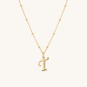 T Script Initial Necklace Gold