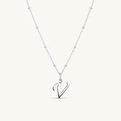 V Script Initial Necklace Silver