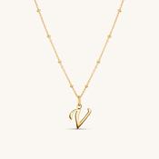 V Script Initial Necklace Gold