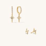 The North Star Earring &amp; Lightning Bolt Stacking Set in Gold