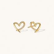 Crystal Heart Stud Earrings Gold