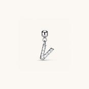 V Diamond Initial Charm Silver