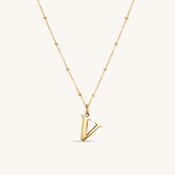 V Initial Pendant Necklace Gold