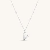 V Initial Pendant Necklace Silver