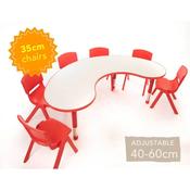 Adjustable Polyethylene Horseshoe Table with Magnolia Top &amp; 6 chairs 35cm
