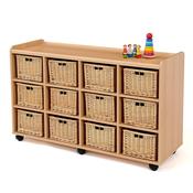 Storage Unit with 12 Deep Wicker Baskets