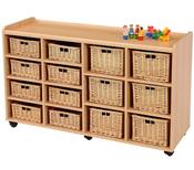 Storage Unit with 8 Shallow 6 Deep Wicker Baskets