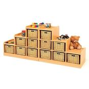 Tiered Storage Units Wicker Baskets Left to Right