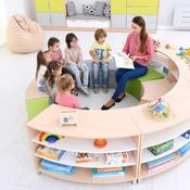Unit with curved seating - green, grey, brown