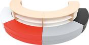 Unit with curved seating - red, grey, white