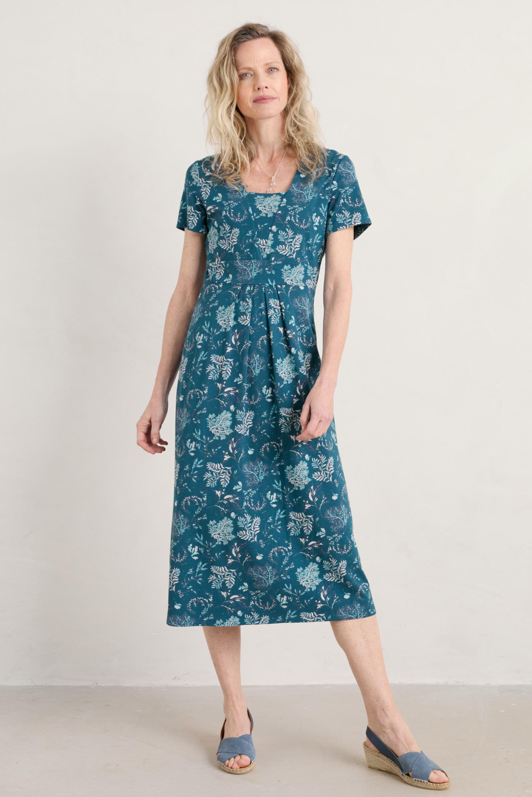 Seasalt Seed Packet Short Sleeve Midi Dress Drifting Seaweed Dark Eden