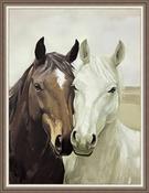 Hand Painted Picture Horse Buddies 50x70cm Brown Frame image