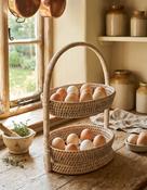 Decorative 2 Level Egg Basket - Natural White Wash image