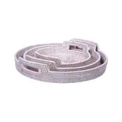 Set of 3 Rattan Round Trays with Handles - Natural Wash image