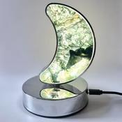 Moss Agate Moon Lamp On Silver-Coloured Base image