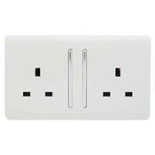 Trendi 2 Gang Long Switched Plug Socket White