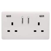 Trendi 2 Gang Usb 2100Ma Plug Socket White