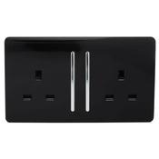Trendi 2 Gang Long Switched Plug Socket Black image