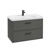 Sonas Finland Dolphin Grey Matt 80Cm Wall Hung Vanity Unit - Black Handle