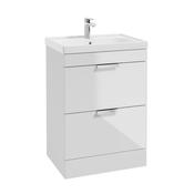 Sonas Stockholm Gloss White 60Cm 2 Drawer Floor Standing Vanity Unit - Chrome Handle