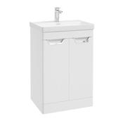 Sonas Freya 60Cm 2 Door Floor Standing Vanity Unit Matt White - Chrome Handle