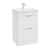 Sonas Freya 60Cm 2 Drawer Floor Standing Vanity Unit Matt White - Chrome Handle