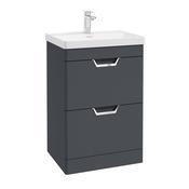 Sonas Freya 60Cm 2 Drawer Floor Standing Vanity Unit Matt Night Sky Blue - Chrome Handle