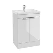 Sonas Stockholm Gloss White 60Cm 2 Door Floor Standing Vanity Unit - Chrome Handle