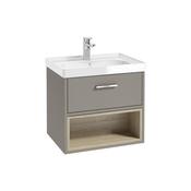 Sonas Malmo 60Cm 1 Drawer Open Shelf Unit Khaki Gloss Basin - Chrome Handle