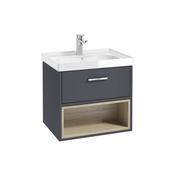 Sonas Malmo 60Cm 1 Drawer Open Shelf Unit Matt Night Sky Blue Gloss Basin - Chrome Handle