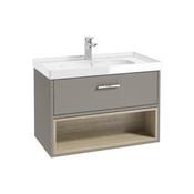 Sonas Malmo 80Cm 1 Drawer Open Shelf Unit Khaki Gloss Basin - Chrome Handle