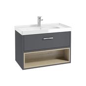Sonas Malmo 80Cm 1 Drawer Open Shelf Unit Midnight Grey Gloss Basin - Chrome Handle