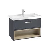 Sonas Malmo 80Cm 1 Drawer Open Shelf Unit Matt Night Sky Blue Gloss Basin - Chrome Handle