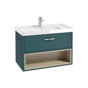 Sonas Malmo 80Cm 1 Drawer Open Shelf Unit Ocean Blue Gloss Basin - Chrome Handle