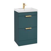 Sonas Stockholm Ocean Blue Matt 50Cm 2 Drawer Floor Standing Vanity Unit - Gold Handle image