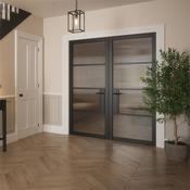 Portland 4 Lite Reeded Glz Door Black 80X32 image