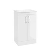 Sonas Corta Floor Standing Cabinet Two Door Gloss White Chrome Handle 50Cm