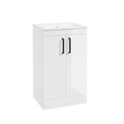 Sonas Corta Floor Standing Cabinet Two Door Gloss White Black Handle 50Cm