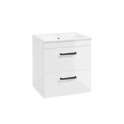 Sonas Corta Wall Hung Cabinet Two Drawer Gloss White Black Handle 50Cm