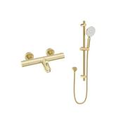 Form Thermostatic Bath Shower Mixer &amp; Alita Slide Rail Kit Brushed Gold