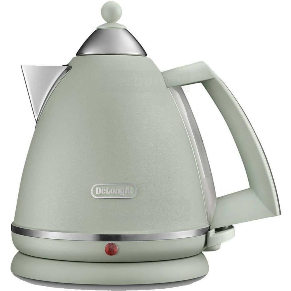 DeLonghi Argento Kettle - Flora Green, 1.7 Litres, 3 kW, Silver, Green, Handle, Base, Spout, Button