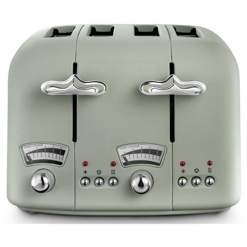 DeLonghi Argento Flora 4 Slice Toaster | Green | Toast Colour | Chrome Details | Defrost | Reheat | Cancel