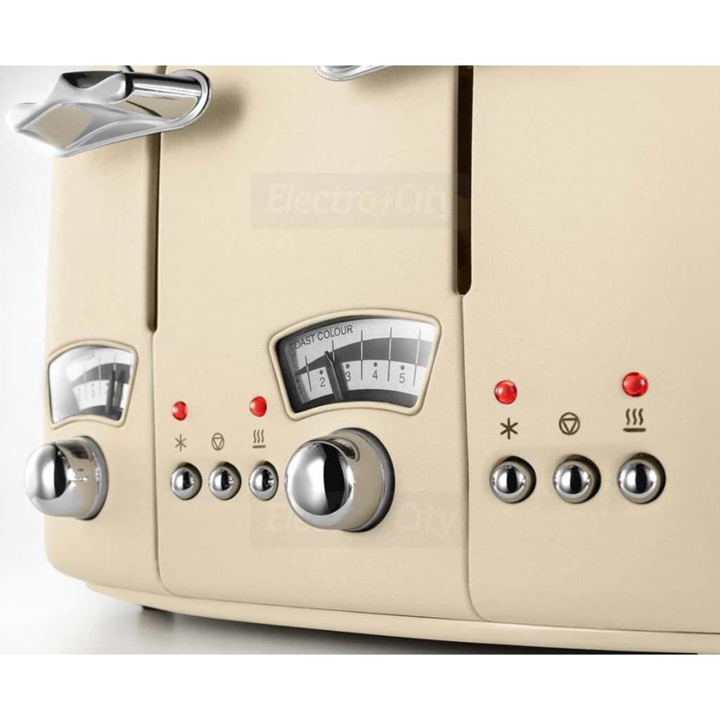 DeLonghi Argento Toaster Flora Cream 4 Slice 1800W Power with Chrome Details