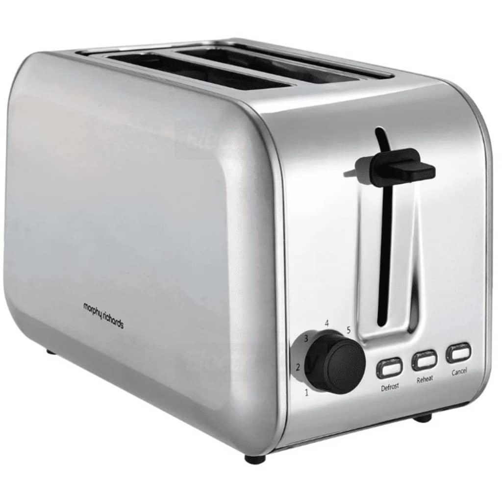 Morphy Richards 2 Slice Stainless Steel Toaster | Cancel, Reheat, Defrost, Browning Control | Image Features: Stainless Steel, Buttons, Dial