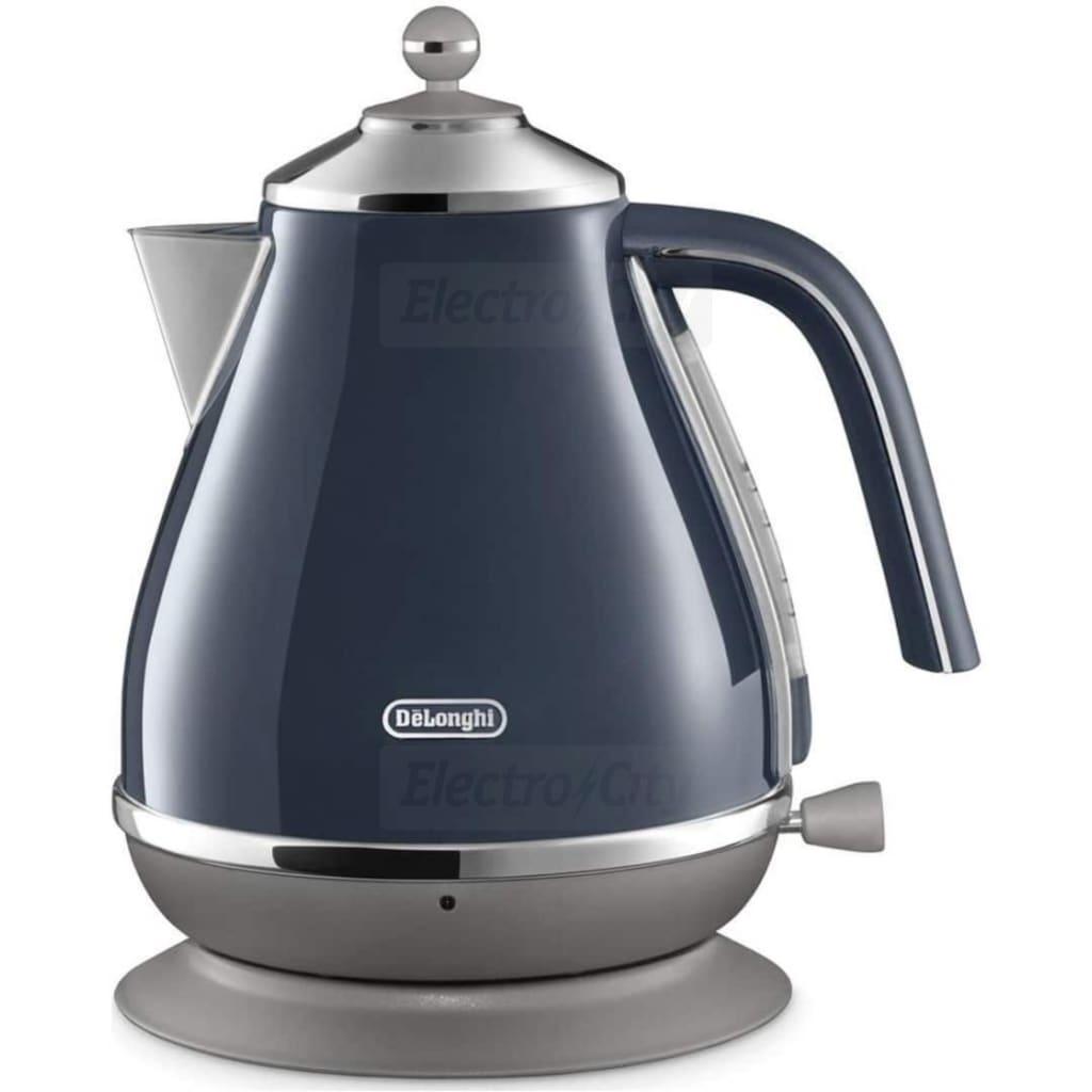 DeLonghi Icona Capitals Kettle - Blue, 1.7 litres, 360° detachable base, Stainless steel, Handle, Base, DeLonghi logo