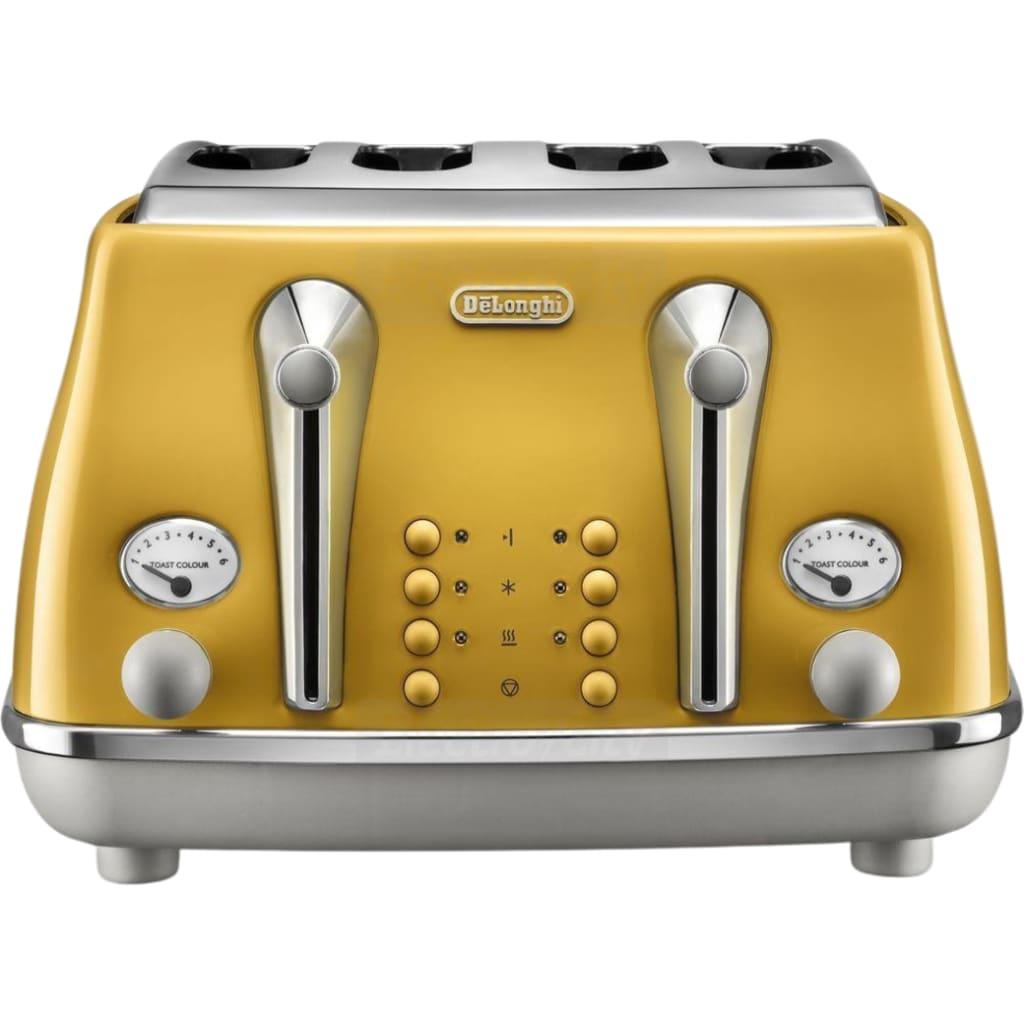DeLonghi Icona Capitals 4 Slice Toaster Yellow 1800W Toast Colour Buttons