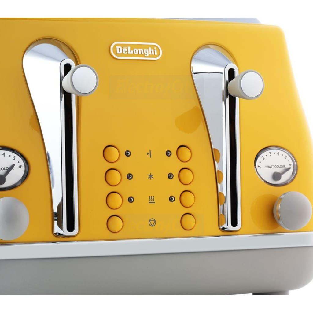 DeLonghi Icona Capitals 4 Slice Toaster Yellow 1800W Toast Colour Buttons