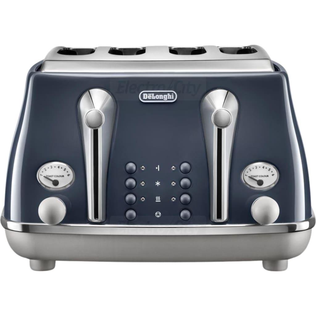 Delonghi Icona Capitals 4-Slice Toaster - Blue, 1800 W, Defrost, Reheat, Bagel function, Variable browning, Stainless Steel